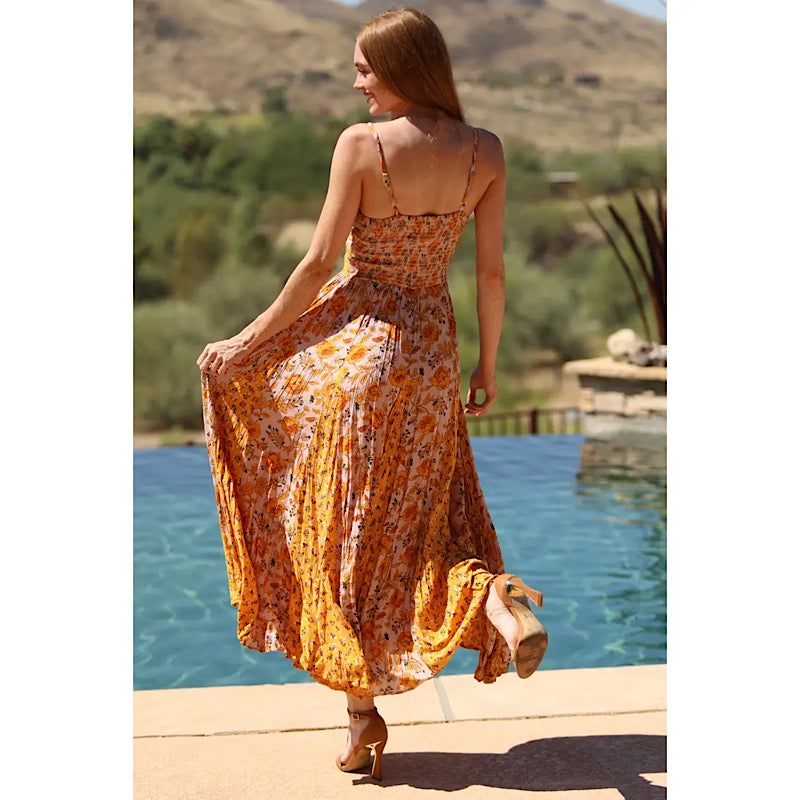 Mustard Floral Print Maxi Dress from Angie Mustard Floral Print Maxi Dress from Angie