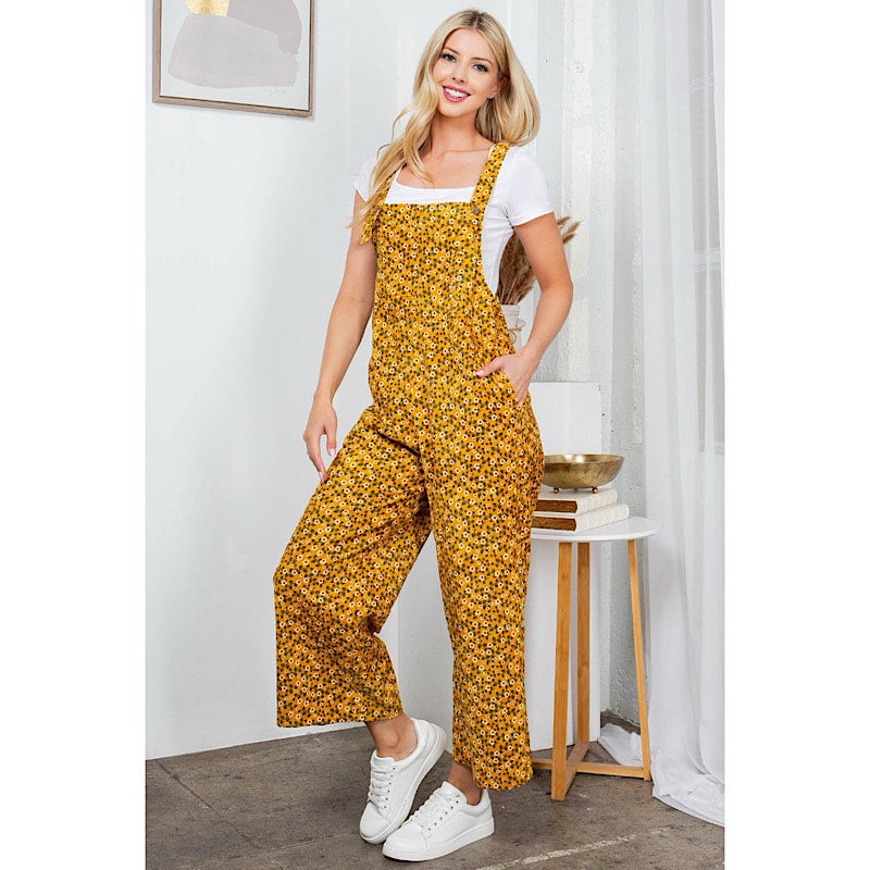 SALE Floral Mustard Corduroy Overalls from LA Soul ORIGINALLY 68